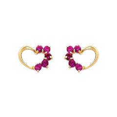 14k Yellow Gold 8mm Heart Ruby CZ Stud Earrings With Screw Back