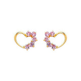 14k Yellow Gold 8mm Heart Pink CZ Stud Earrings With Screw Back