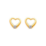 14k Yellow Gold 8mm Heart CZ Stud Earrings With Screw Back