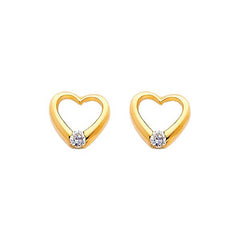 14k Yellow Gold 8mm Heart CZ Stud Earrings With Screw Back