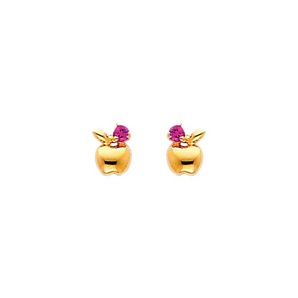 14K Yellow Gold 4mm Apple CZ Stud Earrings - Screw Back