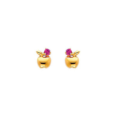 14K Yellow Gold 4mm Apple CZ Stud Earrings - Screw Back