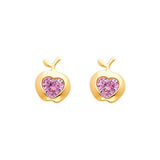 14K Yellow Gold 7mm Apple Pink CZ Stud Earrings - Screw Back