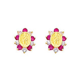 14K Yellow Gold 7mm Our Lady Guadalupe Ruby CZ Stud Earrings - Screw Back