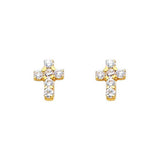 14K Yellow Gold 5mm Cross CZ Stud Earrings - Screw Back