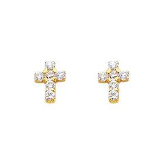 14K Yellow Gold 5mm Cross CZ Stud Earrings - Screw Back