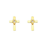 14K Yellow Gold 6mm Cross CZ Stud Earrings - Screw Back