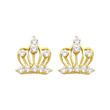 Load image into Gallery viewer, 14K Yellow Gold 8mm Crown CZ Stud Earrings - Screw Back