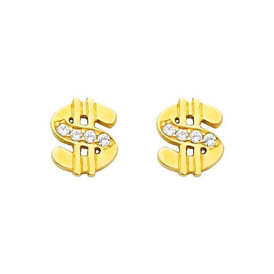14K Yellow Gold 6mm CZ Stud Earrings - Screw Back