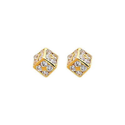 14K Yellow Gold 6mm Cube CZ Stud Earrings - Screw Back