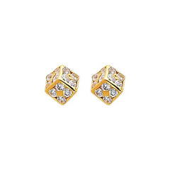 14K Yellow Gold 6mm Cube CZ Stud Earrings - Screw Back