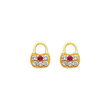 Load image into Gallery viewer, 14K Yellow Gold 5mm Lock CZ Stud Earrings - Screw Back