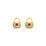 14K Yellow Gold 5mm Lock CZ Stud Earrings - Screw Back