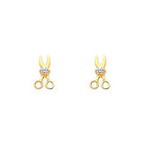 14K Yellow Gold 4mm Scissors CZ Stud Earrings - Screw Back