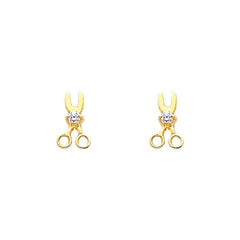 14K Yellow Gold 4mm Scissors CZ Stud Earrings - Screw Back