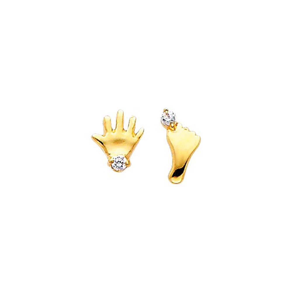 14K Yellow Gold 5mm Hand and Foot CZ Stud Earrings - Screw Back