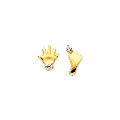 14K Yellow Gold 5mm Hand and Foot CZ Stud Earrings - Screw Back