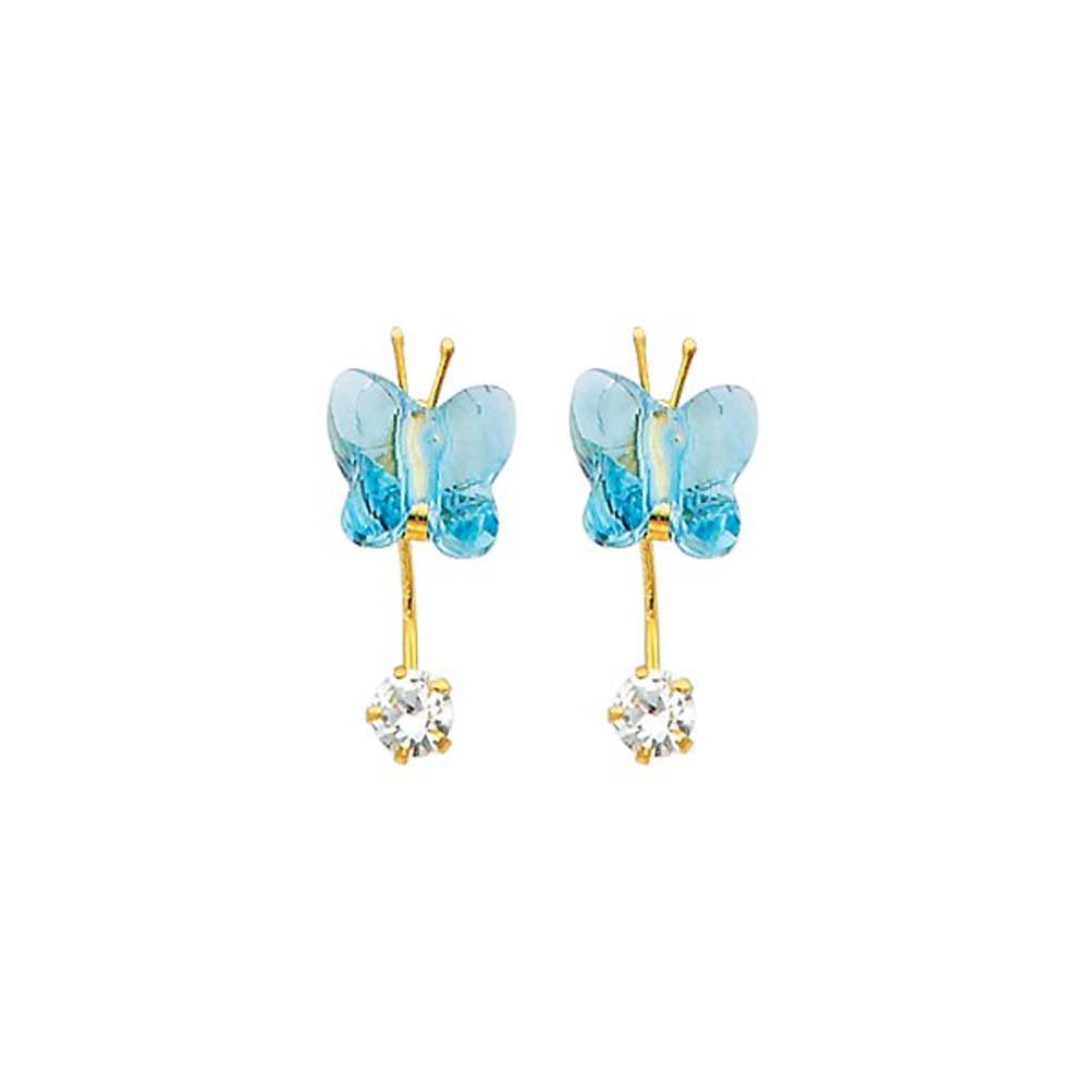 14K Yellow Gold 8mm Crystal Curved CZ Earrings