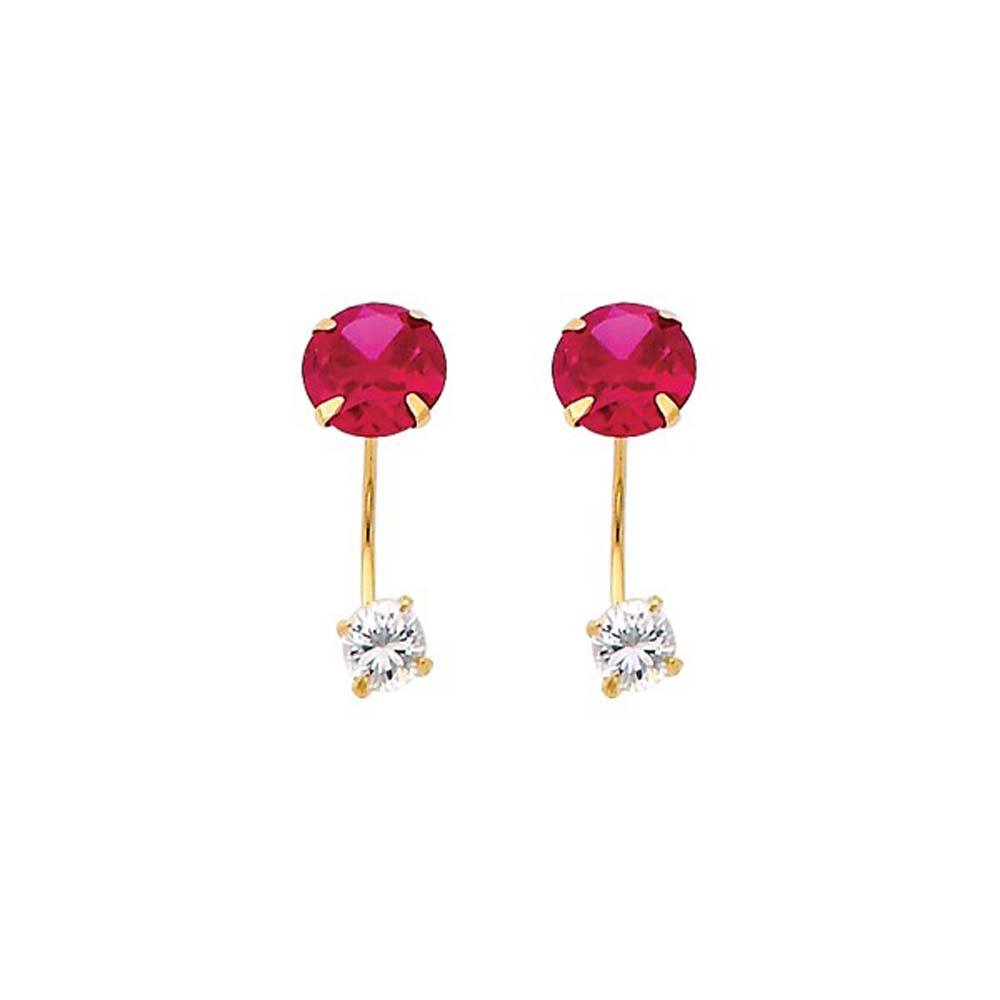 14K Yellow Gold 6mm Ruby CZ Curved Earrings