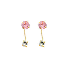 Load image into Gallery viewer, 14K Yellow Gold 5mm Pink CZ Curved Earrings