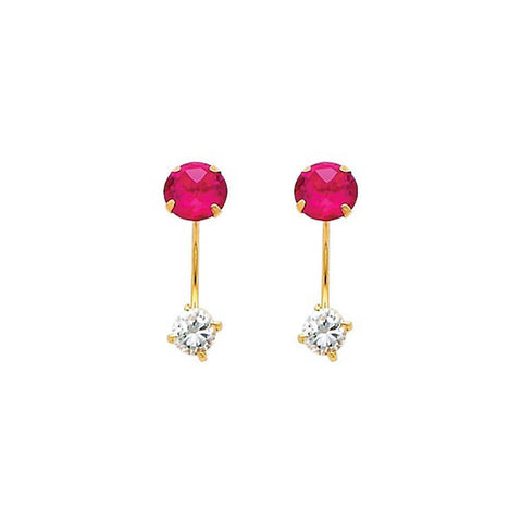 14K Yellow Gold 5mm Ruby CZ Curved Earrings