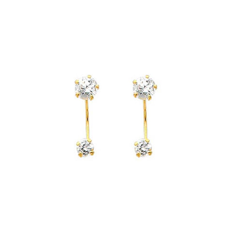 14K Yellow Gold 4mm CZ Curved Earrings