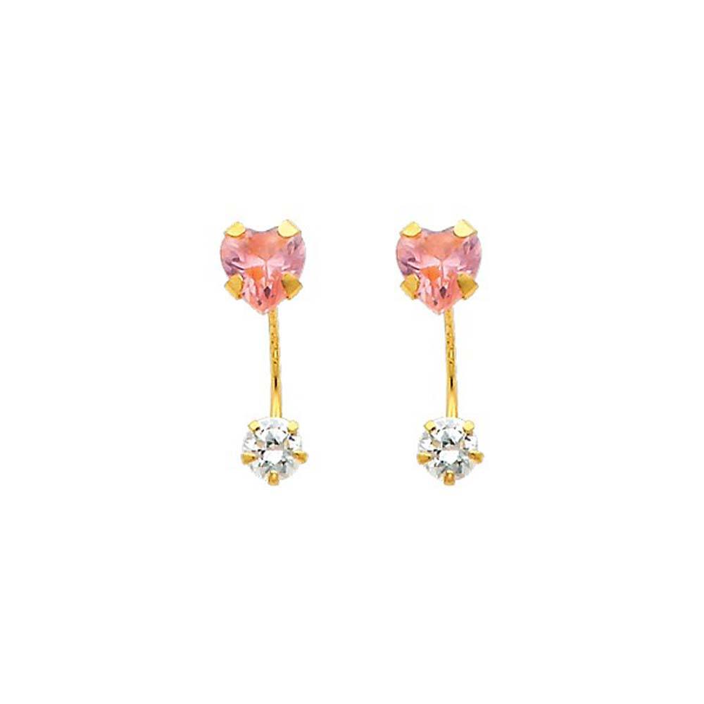 14K Yellow Gold 5mm Heart Pink CZ Curved Earrings
