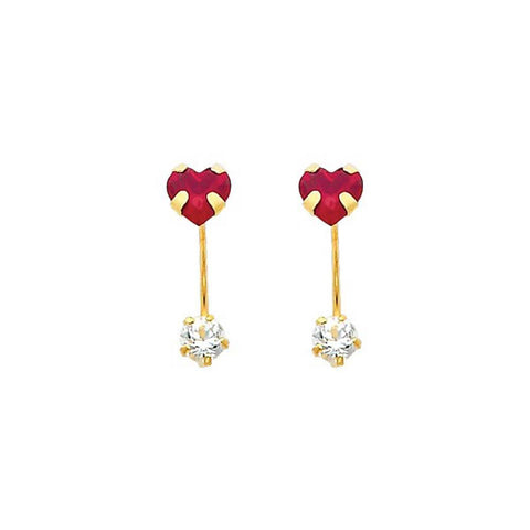 14K Yellow Gold 5mm Heart Ruby CZ Curved Earrings