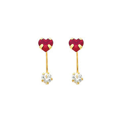 14K Yellow Gold 5mm Heart Ruby CZ Curved Earrings
