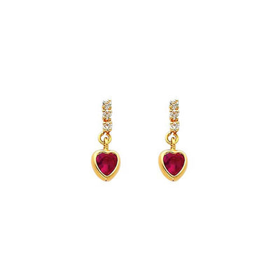 14K Yellow Gold 5mm Heart CZ Hanging Stud Earrings - Screw Back