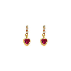 14K Yellow Gold 5mm Heart CZ Hanging Stud Earrings - Screw Back