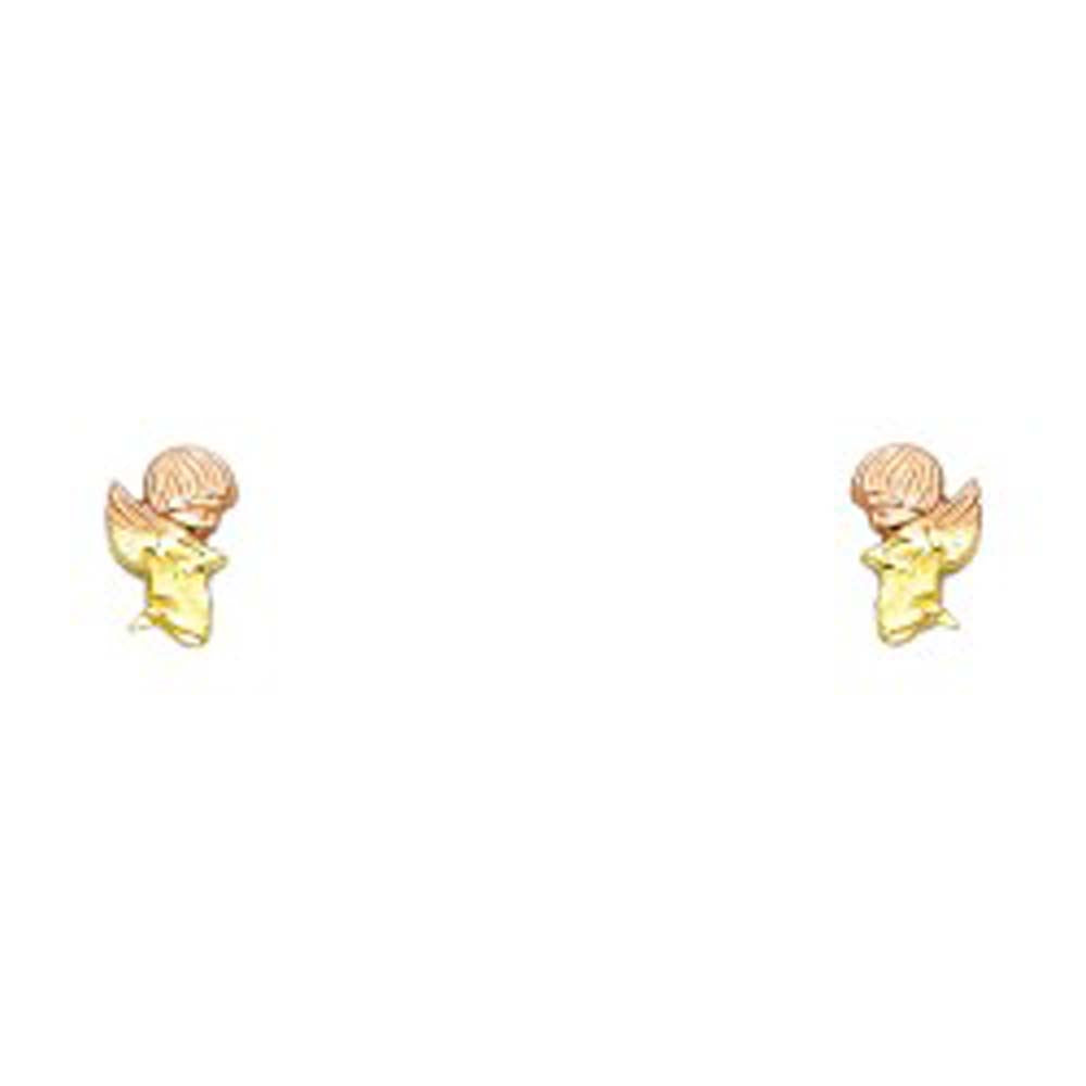 14K Yellow Gold CZ Stud Earrings - Screw Back