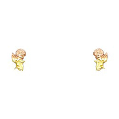 14K Yellow Gold CZ Stud Earrings - Screw Back