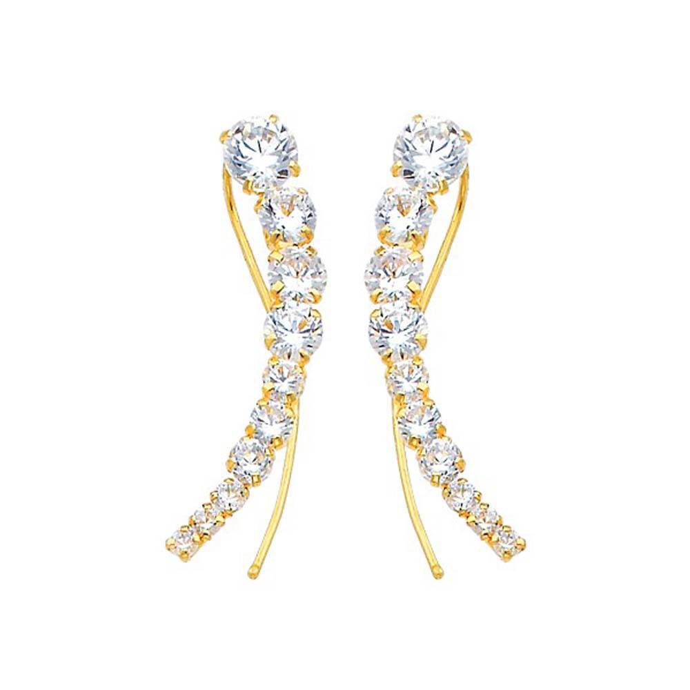 14K Yellow Gold White CZ Hanging Earrings
