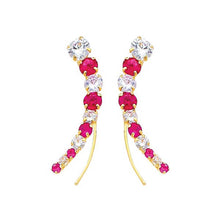 Load image into Gallery viewer, 14K Yellow Gold Red and White CZ Hanging Earrings