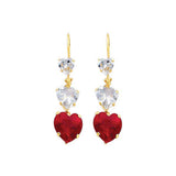 14K Yellow Gold Red and White CZ Hanging Earrings