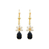 14K Yellow Gold Black and White CZ Hanging Earrings