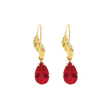 Load image into Gallery viewer, 14K Yellow Gold Red CZ Hanging Earrings