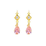 14K Yellow Gold Pink and White CZ Hanging Earrings