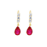 14K Yellow Gold Red and White CZ Hanging Earrings