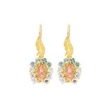 14K Yellow Gold Our Lady Guadalupe Blue and White CZ Hanging Earrings