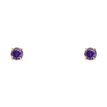 Load image into Gallery viewer, 14k Yellow Gold 3mm Round CZ Basket Setting Solitaire Birthstone Stud Earrings