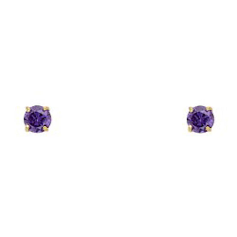 14k Yellow Gold 3mm Round CZ Basket Setting Solitaire Birthstone Stud Earrings