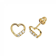 Load image into Gallery viewer, 14k Yellow Gold Heart CZ Stud Earrings With Screw Back