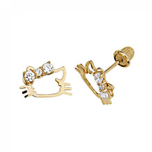 Load image into Gallery viewer, 14K Yellow Gold Cat CZ Stud Earrings - Screw Back