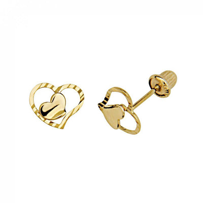 14k Yellow Gold Hearts Stud Earrings With Screw Back
