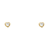 14K 4MM Heart CZ Stud Earrings SOLITAIRE D/C SCREW Stud Earrings