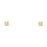 14K 3MM Square CZ Stud Earrings SOLITAIRE D/C SCREW Stud Earrings
