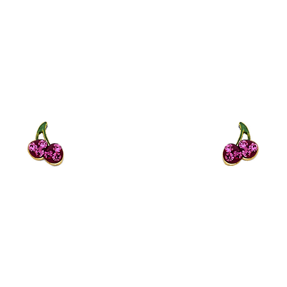14K Yellow Gold CZ Stud Earrings - Screw Back