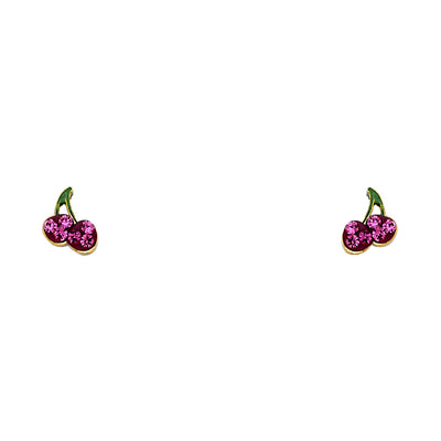 14K Yellow Gold CZ Stud Earrings - Screw Back
